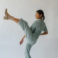 Piper & Scoot The Lindburg Corduroy Jumpsuit In Dusty Sage
