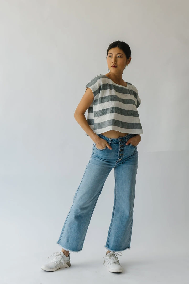Piper & Scoot The Erma Striped Scoop Neck Blouse In Blue + White Tops