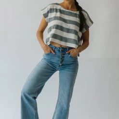 Piper & Scoot The Erma Striped Scoop Neck Blouse In Blue + White Tops