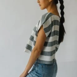 Piper & Scoot The Erma Striped Scoop Neck Blouse In Blue + White Tops
