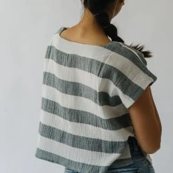 Piper & Scoot The Erma Striped Scoop Neck Blouse In Blue + White Tops