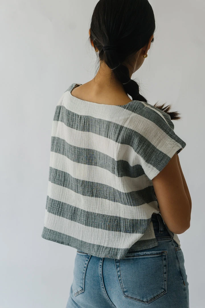Piper & Scoot The Erma Striped Scoop Neck Blouse In Blue + White Tops