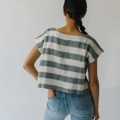Piper & Scoot The Erma Striped Scoop Neck Blouse In Blue + White Tops