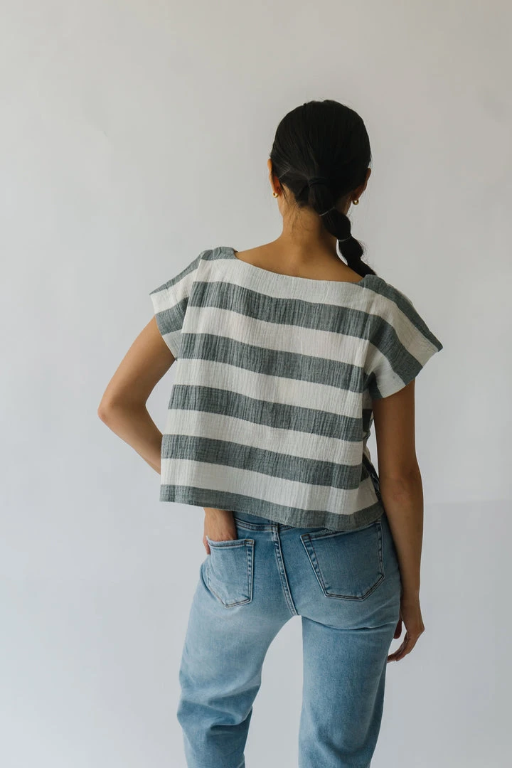 Piper & Scoot The Erma Striped Scoop Neck Blouse In Blue + White Tops