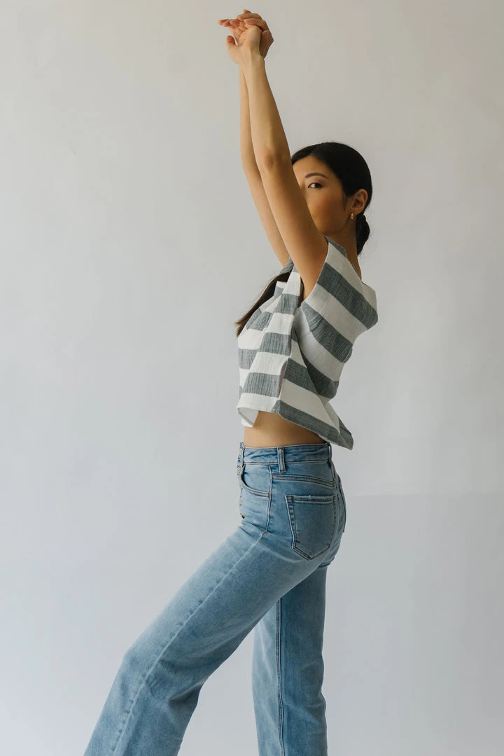 Piper & Scoot The Erma Striped Scoop Neck Blouse In Blue + White Tops