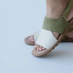 Piper & Scoot SOREL: Ella II Slingback Sandal In Olive Shade + Chalk