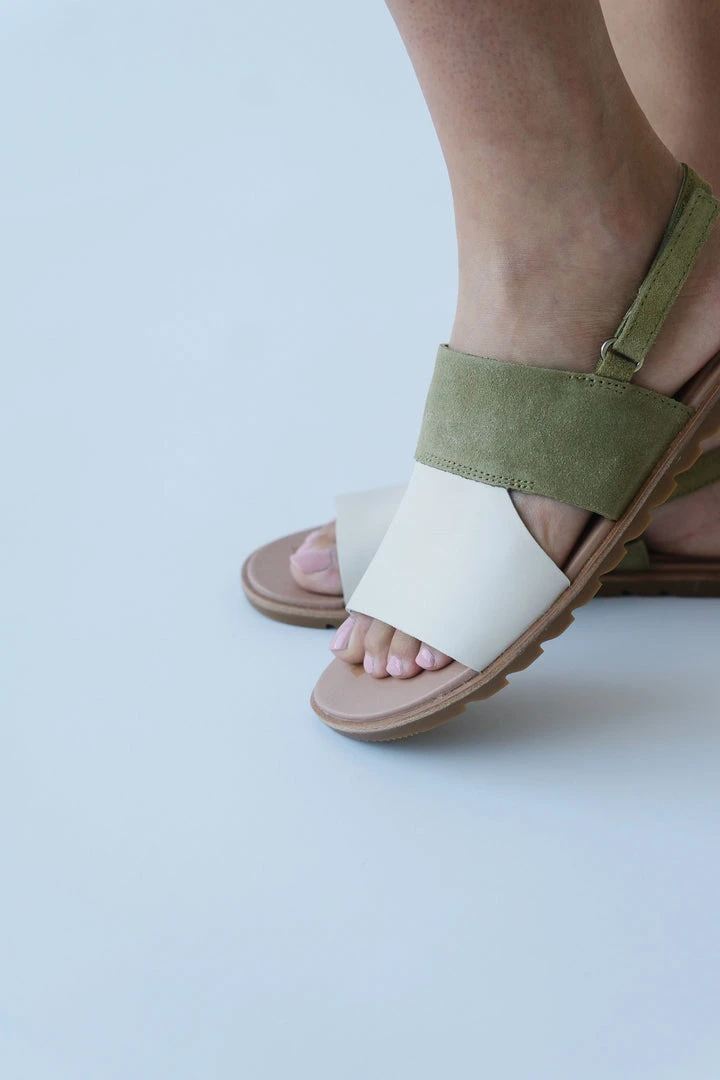 Piper & Scoot SOREL: Ella II Slingback Sandal In Olive Shade + Chalk