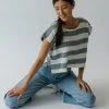 Piper & Scoot The Erma Striped Scoop Neck Blouse In Blue + White Tops
