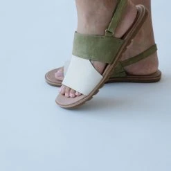 Piper & Scoot SOREL: Ella II Slingback Sandal In Olive Shade + Chalk