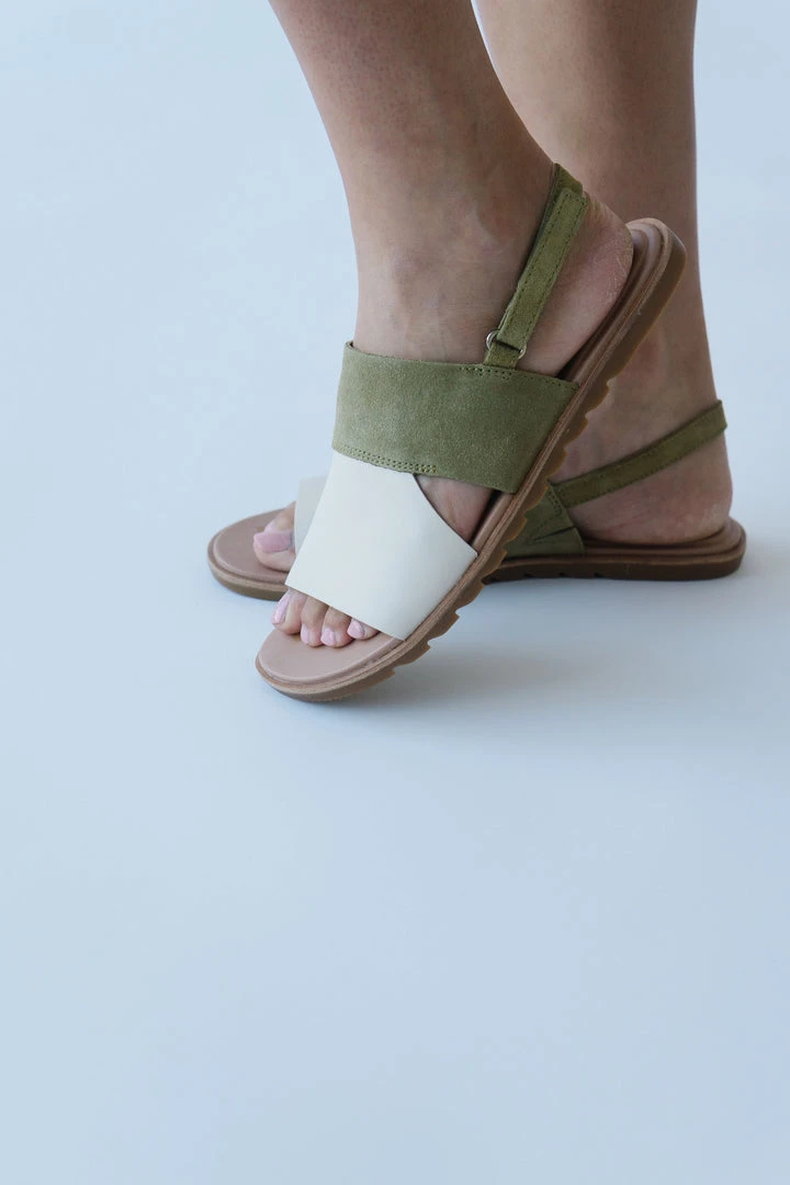 Piper & Scoot SOREL: Ella II Slingback Sandal In Olive Shade + Chalk