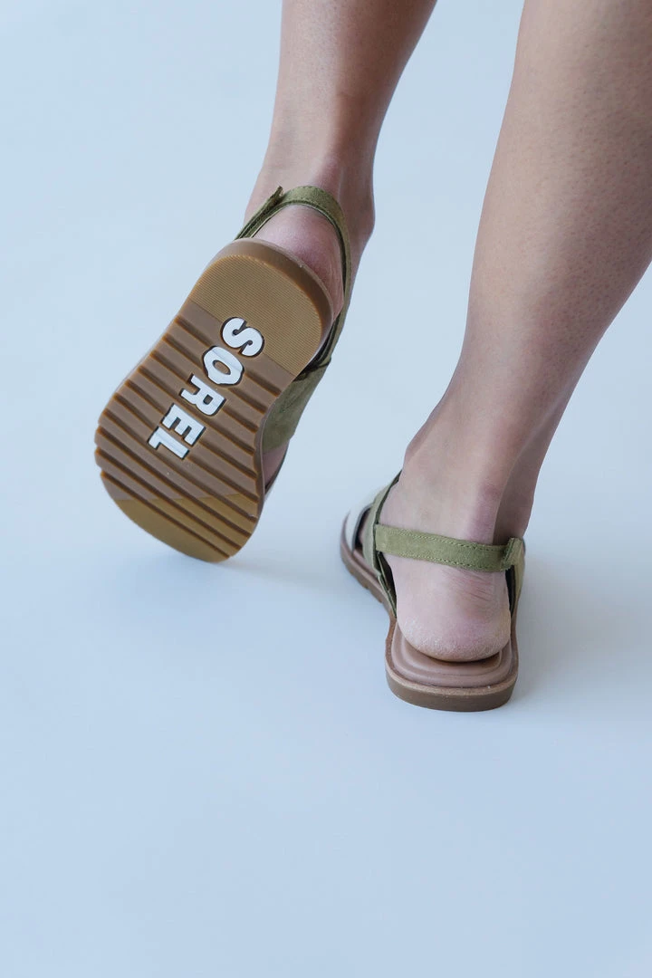 Piper & Scoot SOREL: Ella II Slingback Sandal In Olive Shade + Chalk