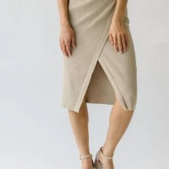 Piper & Scoot Bottoms + Jumpsuits The Rollins Ribbed Wrap Skirt In Tan
