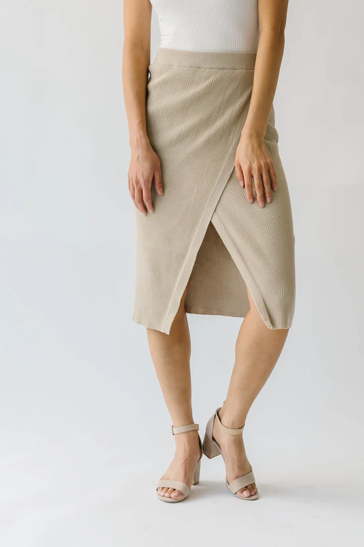 Piper & Scoot Bottoms + Jumpsuits The Rollins Ribbed Wrap Skirt In Tan