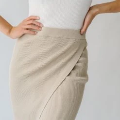 Piper & Scoot Bottoms + Jumpsuits The Rollins Ribbed Wrap Skirt In Tan