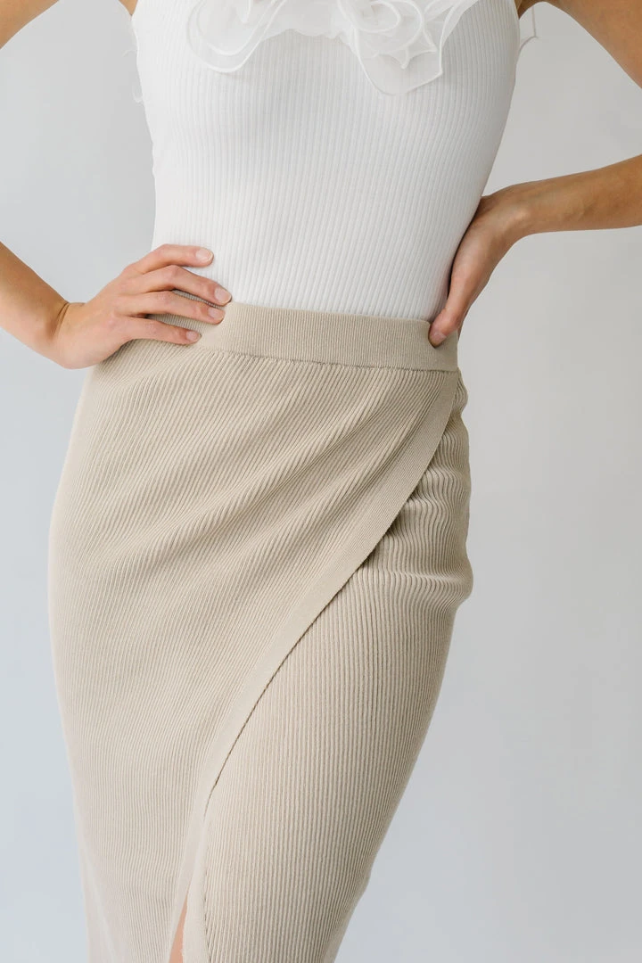 Piper & Scoot Bottoms + Jumpsuits The Rollins Ribbed Wrap Skirt In Tan