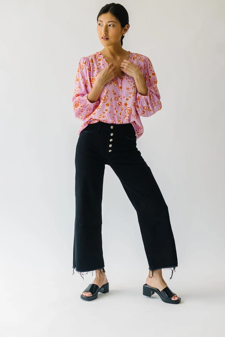 Piper & Scoot The Garen V-Neck Blouse In Pink Floral