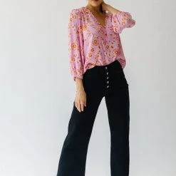 Piper & Scoot The Garen V-Neck Blouse In Pink Floral