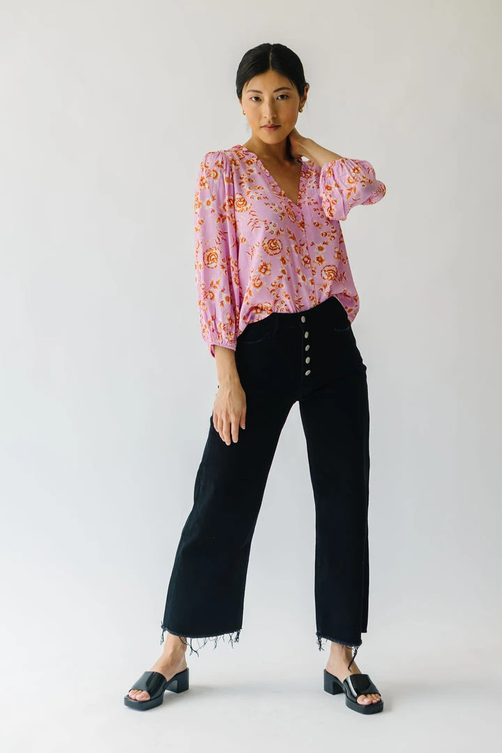 Piper & Scoot The Garen V-Neck Blouse In Pink Floral