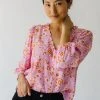 Piper & Scoot The Garen V-Neck Blouse In Pink Floral