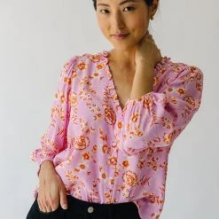 Piper & Scoot The Garen V-Neck Blouse In Pink Floral