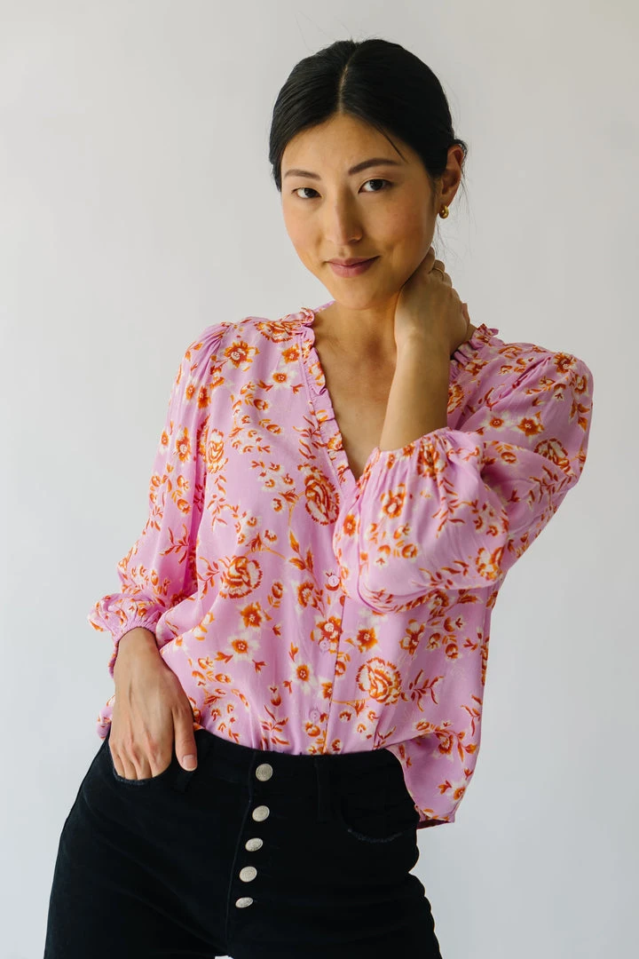 Piper & Scoot The Garen V-Neck Blouse In Pink Floral
