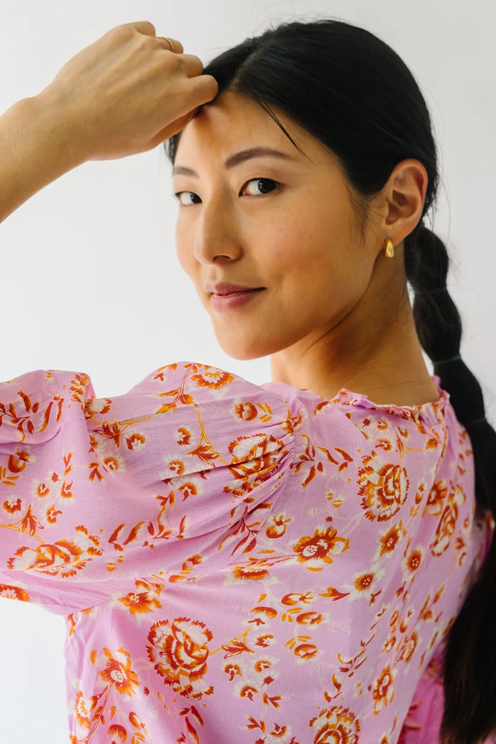 Piper & Scoot The Garen V-Neck Blouse In Pink Floral