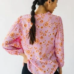 Piper & Scoot The Garen V-Neck Blouse In Pink Floral