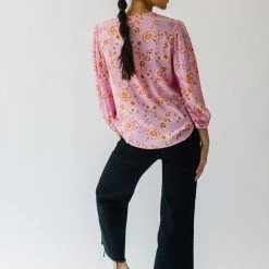 Piper & Scoot The Garen V-Neck Blouse In Pink Floral