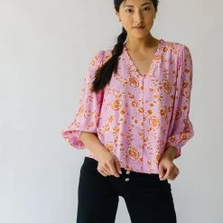 Piper & Scoot The Garen V-Neck Blouse In Pink Floral