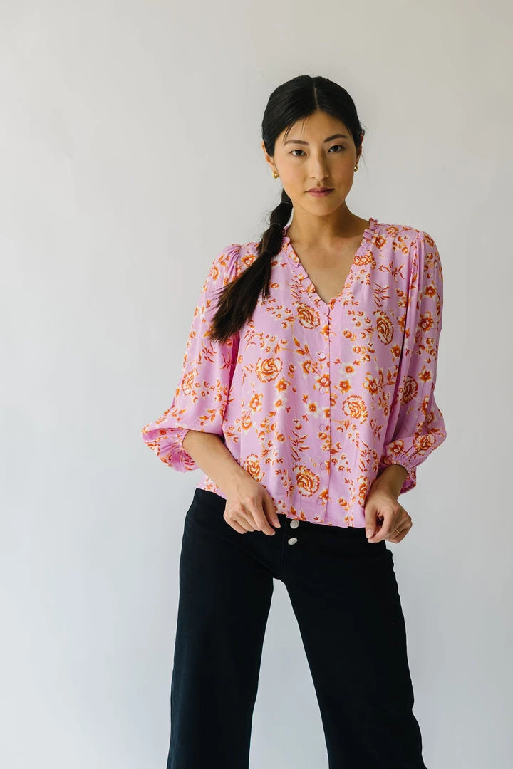 Piper & Scoot The Garen V-Neck Blouse In Pink Floral