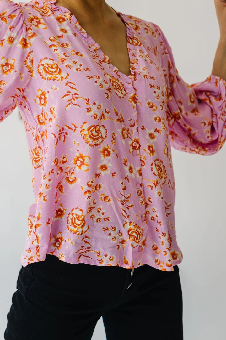 Piper & Scoot The Garen V-Neck Blouse In Pink Floral