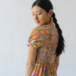 Piper & Scoot The Allred Puff Sleeve Midi Dress In Dusty Blue Dresses