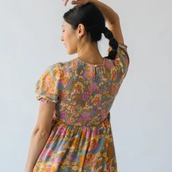 Piper & Scoot The Allred Puff Sleeve Midi Dress In Dusty Blue Dresses