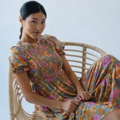 Piper & Scoot The Allred Puff Sleeve Midi Dress In Dusty Blue Dresses