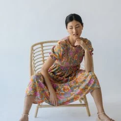 Piper & Scoot The Allred Puff Sleeve Midi Dress In Dusty Blue Dresses