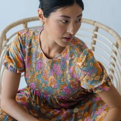 Piper & Scoot The Allred Puff Sleeve Midi Dress In Dusty Blue Dresses