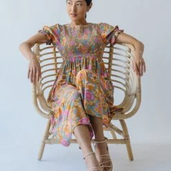 Piper & Scoot The Allred Puff Sleeve Midi Dress In Dusty Blue Dresses