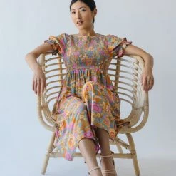 Piper & Scoot The Allred Puff Sleeve Midi Dress In Dusty Blue Dresses