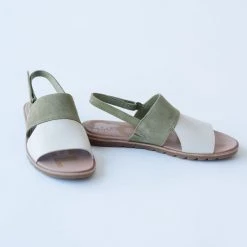 Piper & Scoot SOREL: Ella II Slingback Sandal In Olive Shade + Chalk