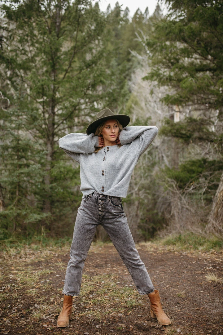 Piper & Scoot: The Glenda Double Button Cardigan In Heather Grey