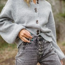 Piper & Scoot: The Glenda Double Button Cardigan In Heather Grey