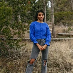 Piper & Scoot The Walken Cable Knit Cardigan In Royal Blue