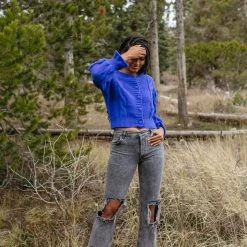 Piper & Scoot The Walken Cable Knit Cardigan In Royal Blue