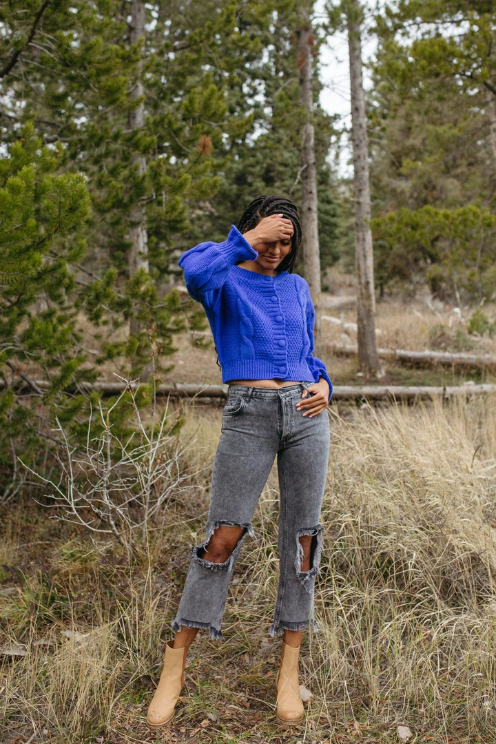 Piper & Scoot The Walken Cable Knit Cardigan In Royal Blue