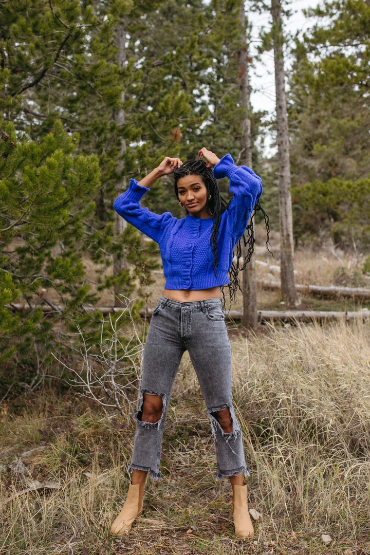 Piper & Scoot The Walken Cable Knit Cardigan In Royal Blue