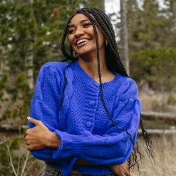 Piper & Scoot The Walken Cable Knit Cardigan In Royal Blue