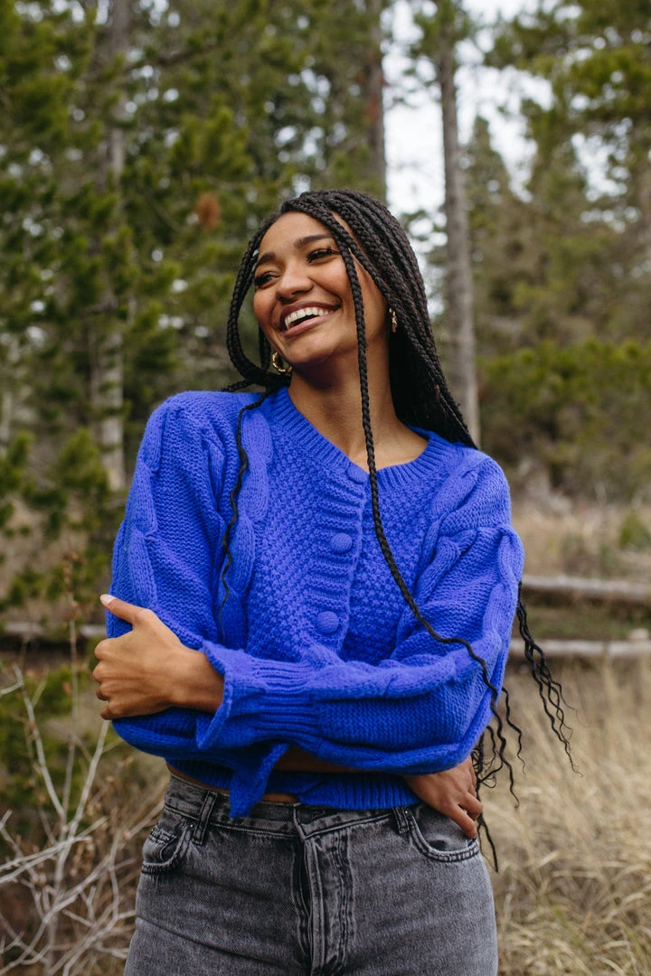 Piper & Scoot The Walken Cable Knit Cardigan In Royal Blue