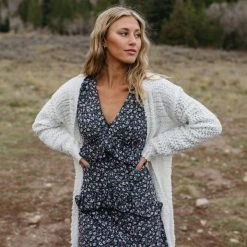 Piper & Scoot The Madsen Floral Ruffle Detail Dress In Black