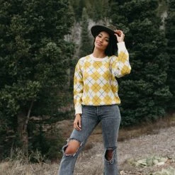 Piper & Scoot The Sorella Plaid Sweater In Yellow Tops