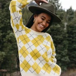 Piper & Scoot The Sorella Plaid Sweater In Yellow Tops